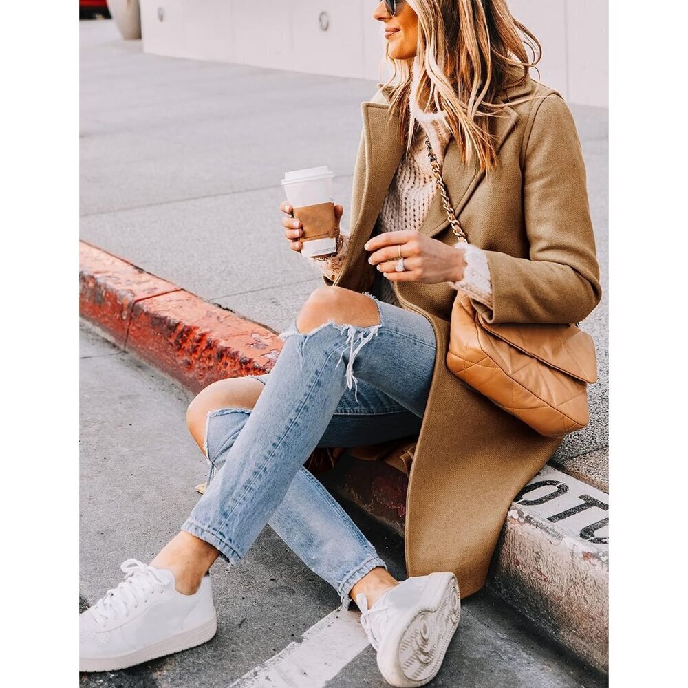 🆕Women’s Camel Wool Coat Casual Long Chic Outerwear Warm Winter Jacket Style - Picture 3 of 6